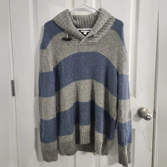 Gap men lambs wool blend striped knit sweater cowl neck men large - Picture 1 of 9